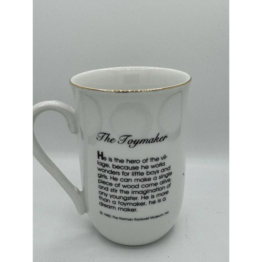 Norman Rockwell Coffee Mug The Toymaker Vintage 1982 Cup Gold Trim Excellent